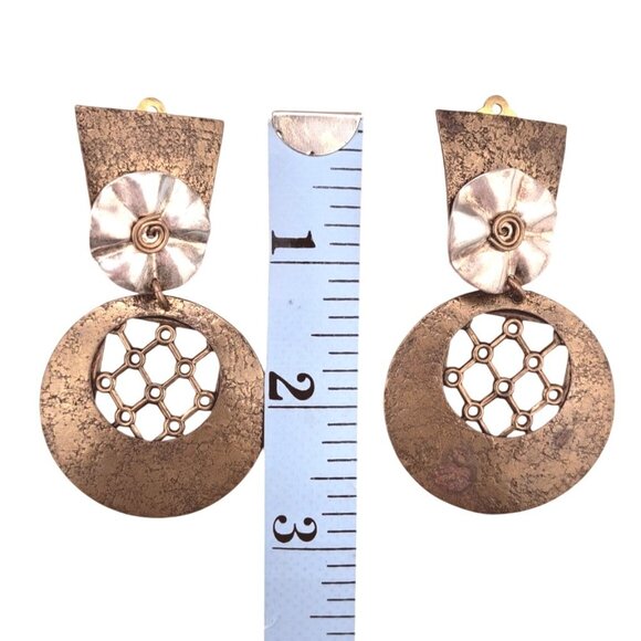 Vintage Marjorie Baer SF Clip-On Earrings Brutalist Mixed Metal Statement Dangle - Picture 8 of 8